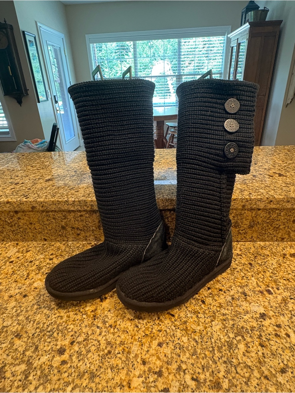 UGG classic cardi sweater boots black 8 slouchy tall fold over